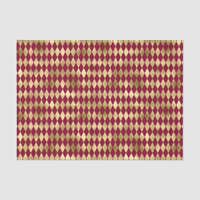 Elegantes Gold Burgundy Diamond Muster Seidenpapier (Vorderseite)