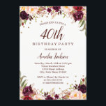 Elegantes Gold Burgundy Floral 40. Geburtstag Part Einladung<br><div class="desc">Hübscher Blumenladen zum Geburtstag im Kleinen Bayleigh Store!</div>