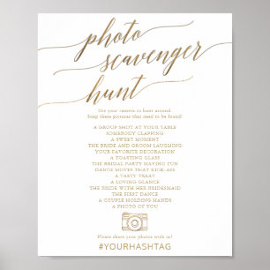 Elegantes Gold Calligrafy Foto Scavenger Hunt Sign Poster