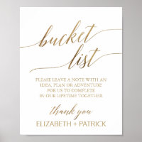 Elegantes Gold Calligraphy Bucket List-Zeichen