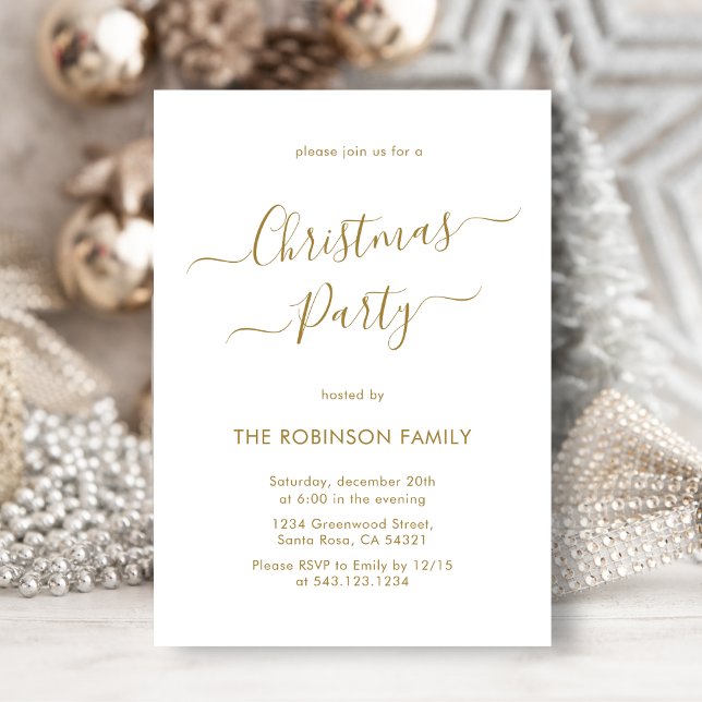 Elegantes Gold Calligraphy Holiday Weihnachten Par Einladung (Von Creator hochgeladen)