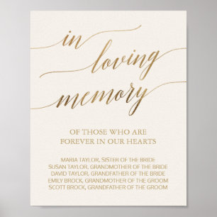 Elegantes Gold Calligraphy Ivory Love Memory Sign Poster
