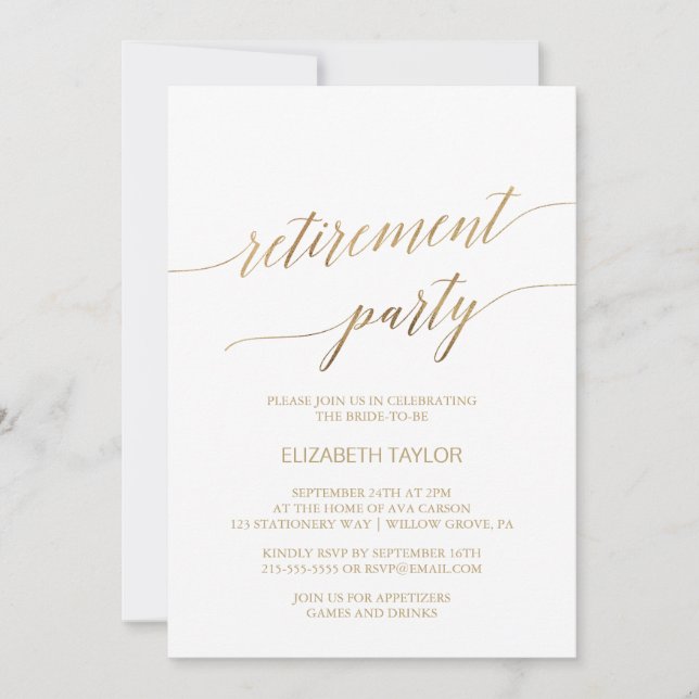 Elegantes Gold Calligraphy Retirement Party Einladung (Vorderseite)