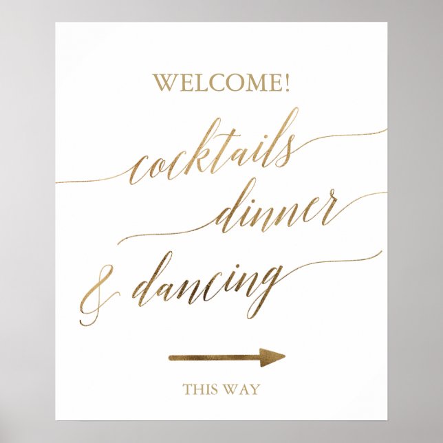 Elegantes Gold Calligraphy Wedding Direction Sign Poster (Vorne)