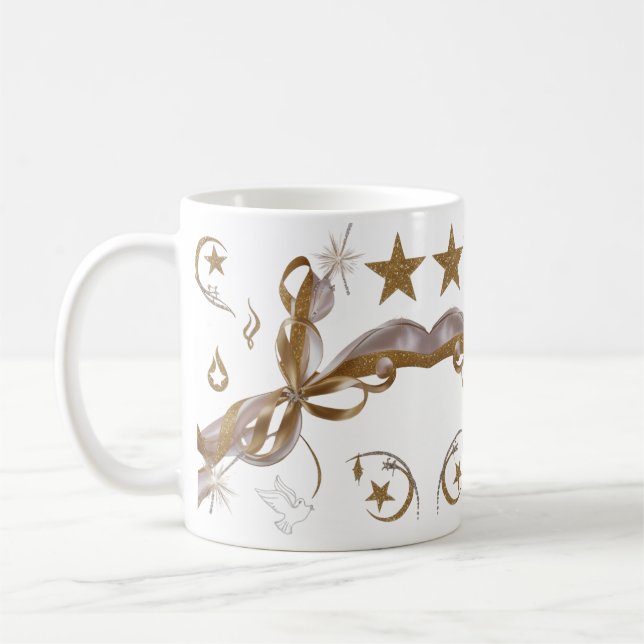 Elegantes Gold Celestial Sparkle Weihnachtsklassik Kaffeetasse (Links)