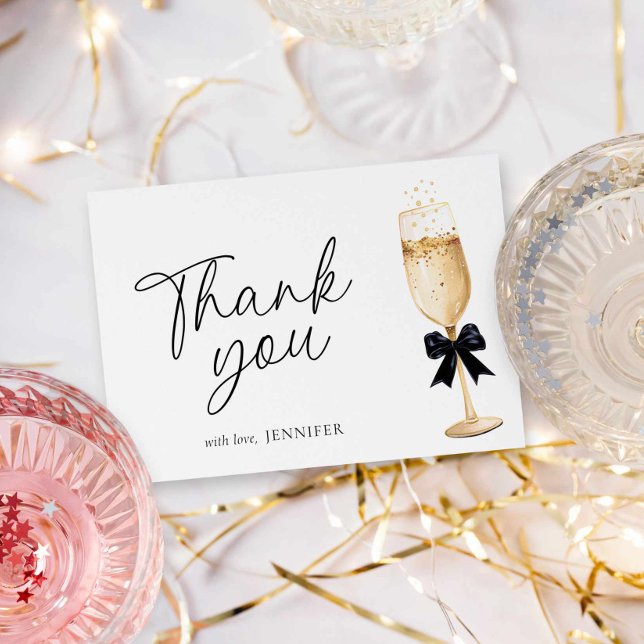 Elegantes Gold Champagne Brautparty Dankeskarte (Champagne Themed Bridal Shower Thank you card)
