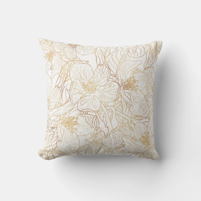 Elegantes Gold Cherry Blossom Blume Weißes Design Kissen (Vorderseite)