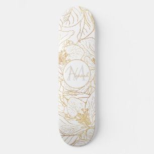 Elegantes Gold Cherry Blossom Blume Weißes Design Skateboard