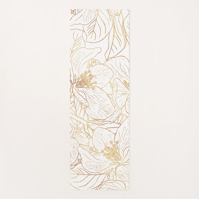 Elegantes Gold Cherry Blossom Blume Weißes Design Yogamatte (Vorderseite)