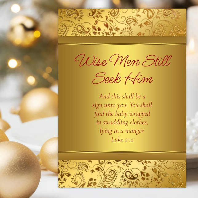 Elegantes Gold Christliche Weihnachten (Christian Christmas card with elegant gold swirls and Bible scriptures.)