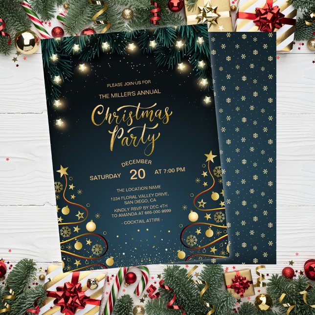 Elegantes Gold Christmas House Corporate Party Einladung (Elegant Christmas Home Corporate Holiday Party Invitation)