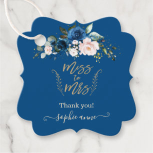 Elegantes Gold Classic Blue Floral Brautparty Geschenkanhänger