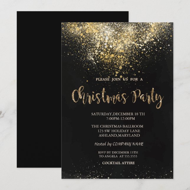 Elegantes Gold Confetti Company Weihnachts-Party Einladung (Vorne/Hinten)