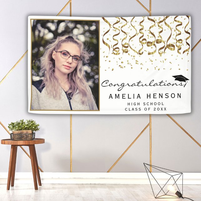 Elegantes Gold Confetti Graduate Foto Banner (Von Creator hochgeladen)