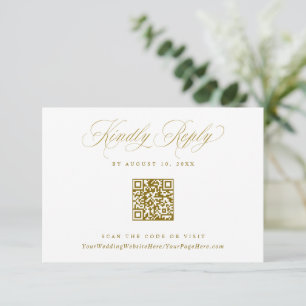 Elegantes Gold-Crest-Logo-Hochzeits-QR-Code RSVP Karte