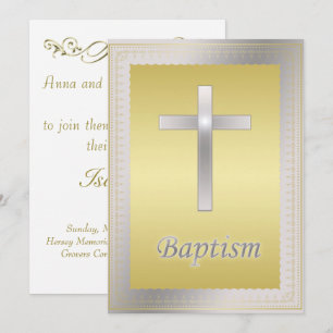 Elegantes Gold Cross Border Taufen Christening Einladung