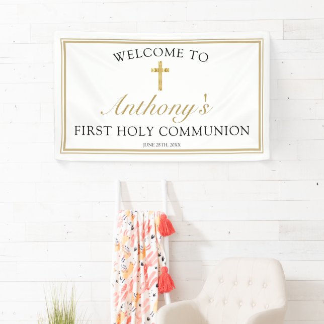 Elegantes Gold Cross Erste Heilige Kommune Willkom Banner (Insitu)