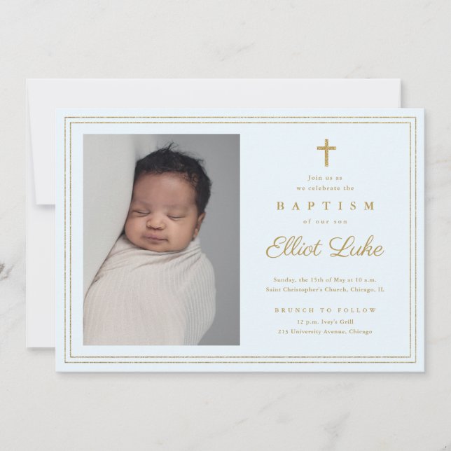 Elegantes Gold Cross Religiöse Taufe & Christening Einladung (Vorderseite)