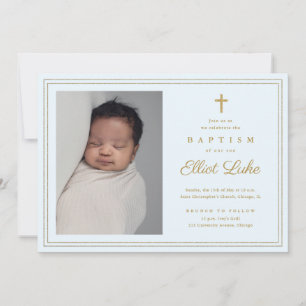 Elegantes Gold Cross Religiöse Taufe & Christening Einladung