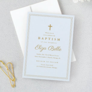 Elegantes Gold Cross Religiöse Taufe & Christening Einladung
