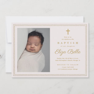 Elegantes Gold Cross Religiöse Taufe & Christening Einladung
