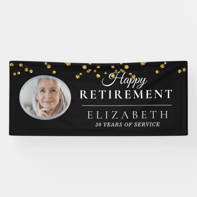 Elegantes Gold Custom Foto Retirement Party Banner (Horizontal)