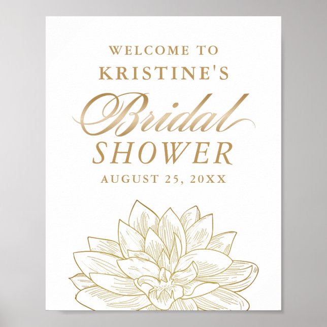Elegantes Gold Dahlia Brautparty Willkommen Poster (Vorne)