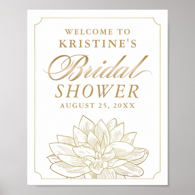 Elegantes Gold Dahlia Brautparty Willkommen Poster (Vorne)