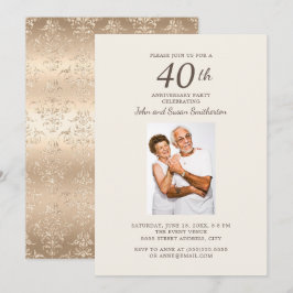 Elegantes Gold Damask 40-Jubiläum-Foto Einladung