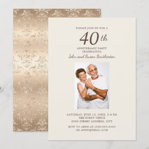 Elegantes Gold Damask 40-Jubiläum-Foto Einladung