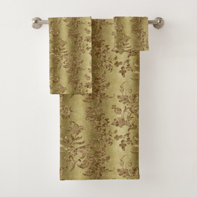 Elegantes Gold Damask Bad Badhandtuch Set (Insitu)