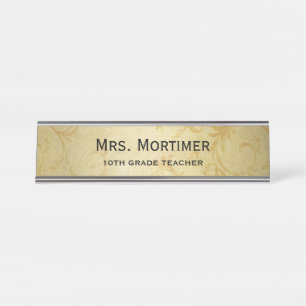 Elegantes Gold Damask Beruflich Schreibtischnamensplakette