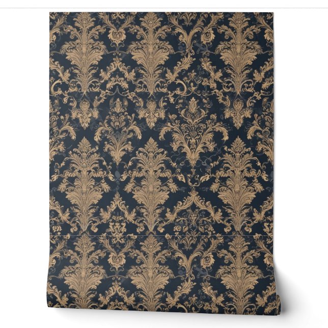 Elegantes Gold Damask Muster Tapete (Abrollen)