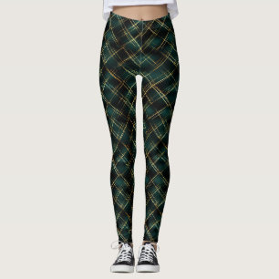 Elegantes Gold & Dark Green Tartan Karierte Weihna Leggings
