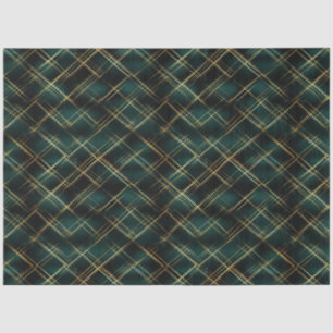Elegantes Gold & Dark Green Tartan Karierte Weihna Seidenpapier