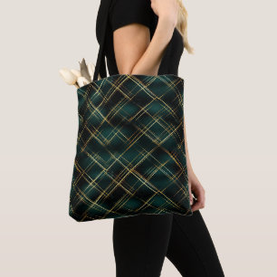 Elegantes Gold & Dark Green Tartan Karierte Weihna Tasche