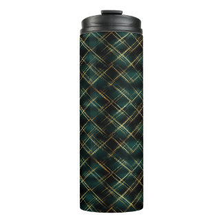 Elegantes Gold & Dark Green Tartan Karierte Weihna Thermosbecher