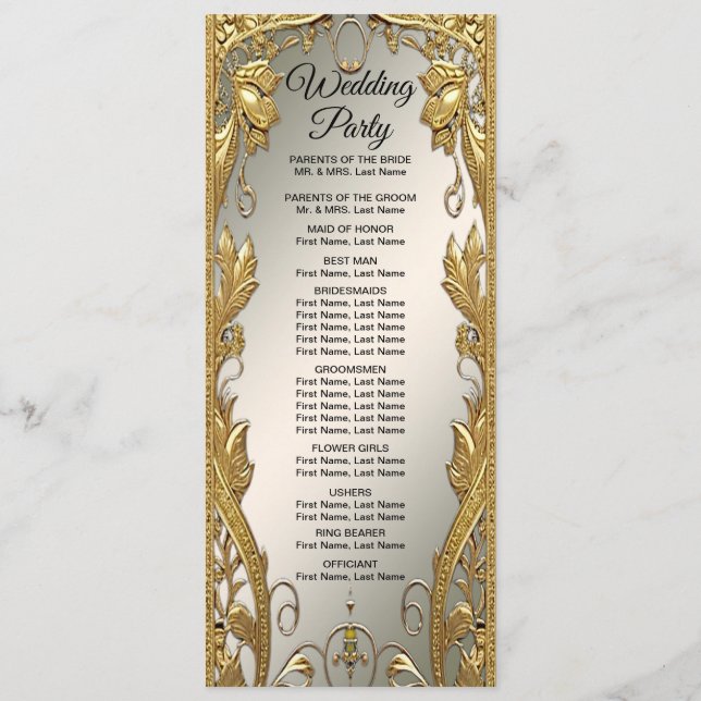 Elegantes Gold Decorative Floral Wedding Programm (Rückseite)