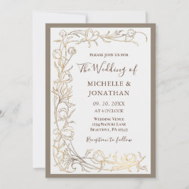 Elegantes Gold Delikate Blume Christlich Hochzeit Einladung