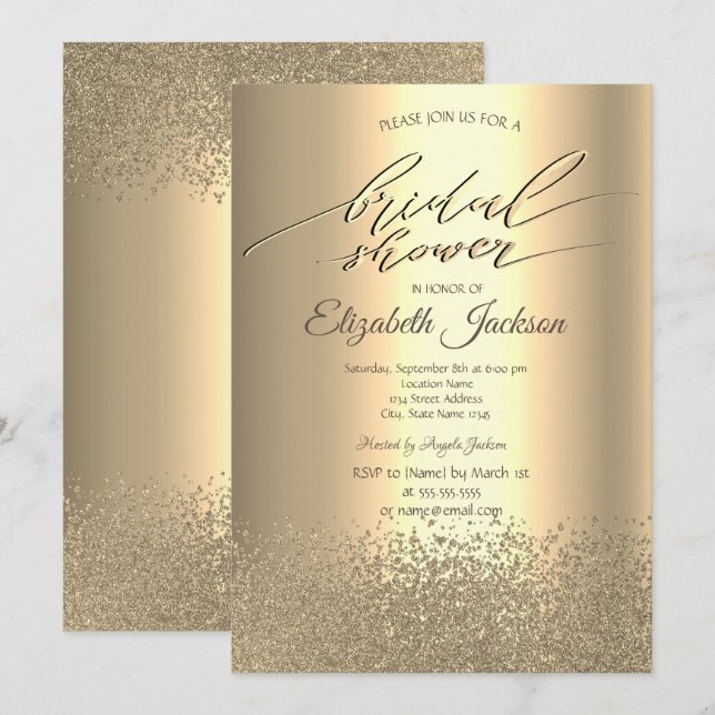 Elegantes Gold Diamonds Brautparty Einladung (Vorne/Hinten)