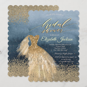 Elegantes Gold Diamonds Dress Blue Brautparty Einladung