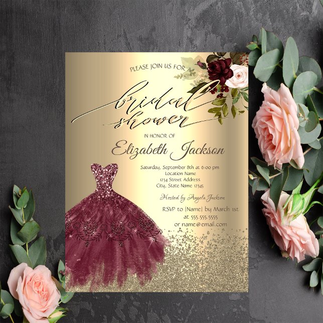 Elegantes Gold Diamonds Dress,Blume Brautparty Einladung (Von Creator hochgeladen)