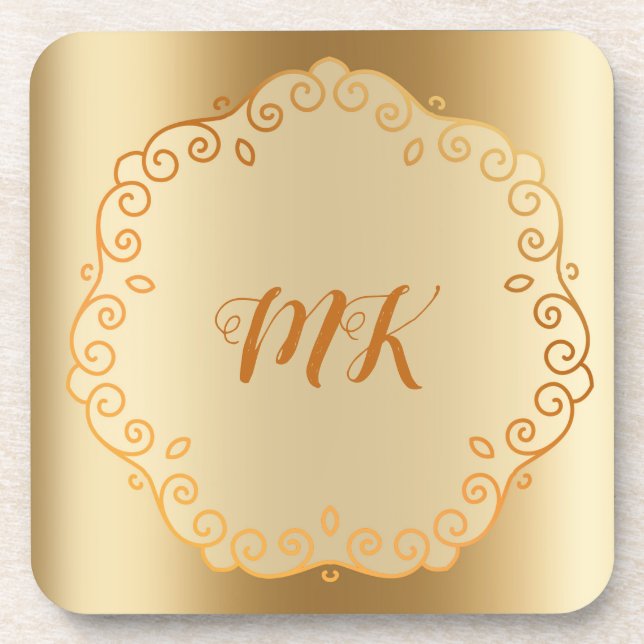 Elegantes Gold Doily Design Mit Monogramm Getränkeuntersetzer (Vorderseite)