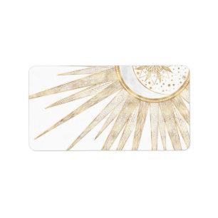 Elegantes Gold Doodles Sun Moon Mandala Design Adressaufkleber
