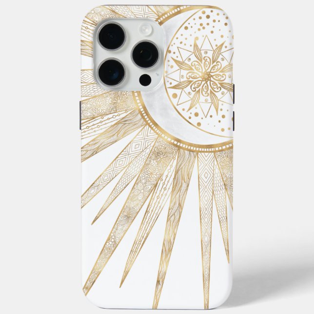 Elegantes Gold Doodles Sun Moon Mandala Design Case-Mate iPhone Hülle (Rückseite)
