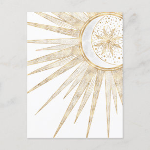 Elegantes Gold Doodles Sun Moon Mandala Design Feiertagspostkarte