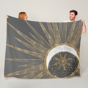 Elegantes Gold Doodles Sun Moon Mandala Design Fleecedecke