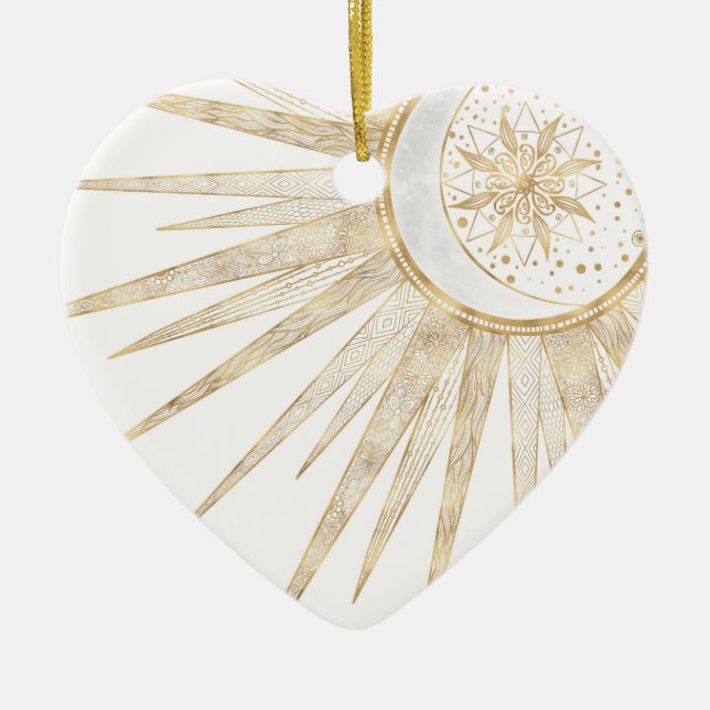 Elegantes Gold Doodles Sun Moon Mandala Design Keramik Ornament (Vorne)