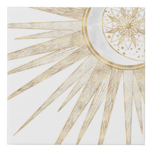 Elegantes Gold Doodles Sun Moon Mandala Design Künstlicher Leinwanddruck