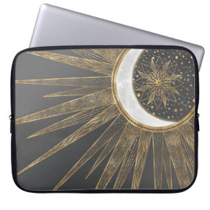 Elegantes Gold Doodles Sun Moon Mandala Design Laptopschutzhülle